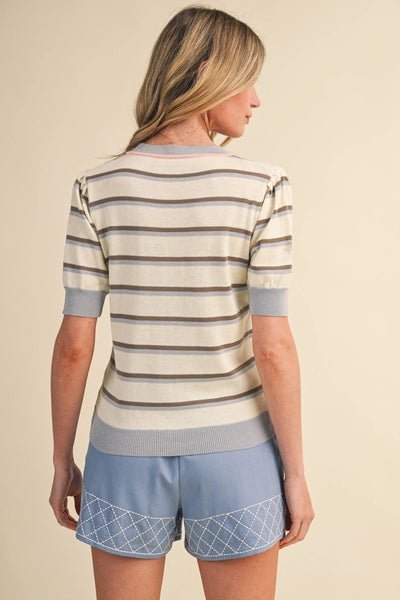 Striped Short Sleeve Sweater