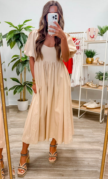 Balloon Sleeve Square Neck Maxi Dress