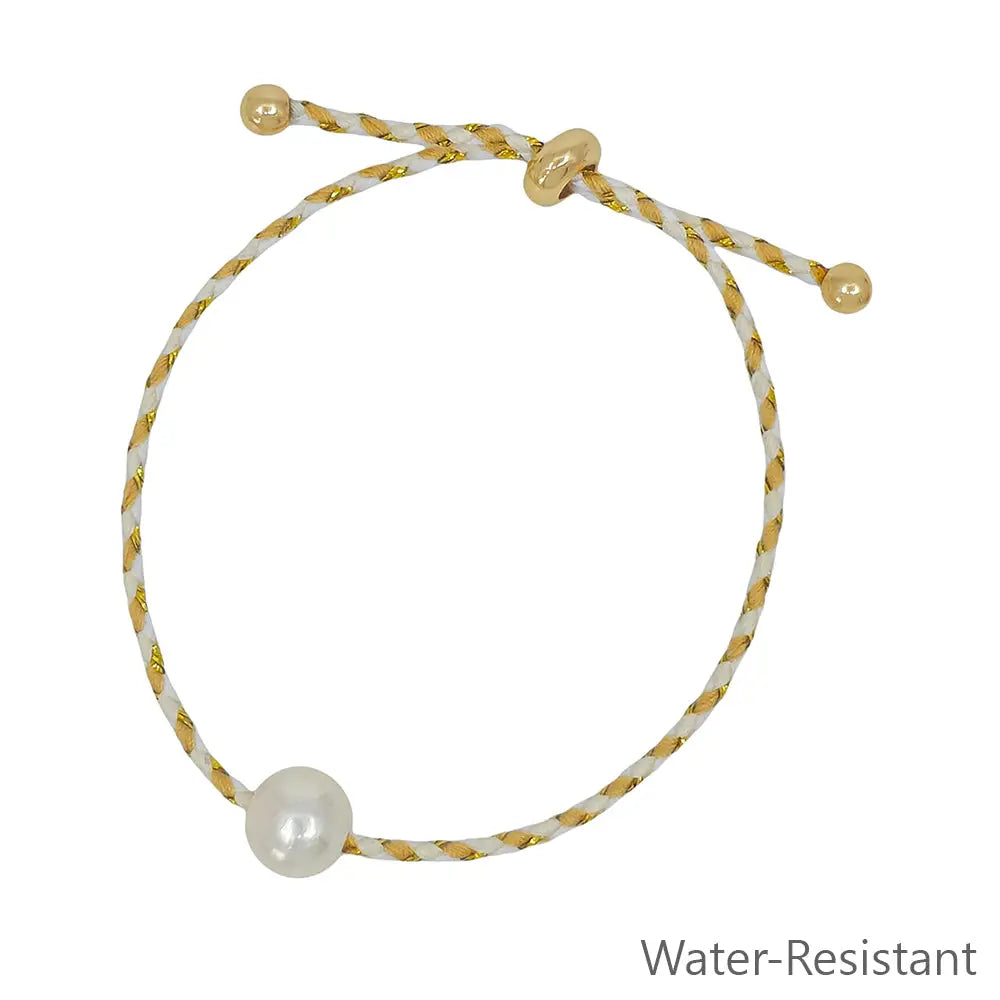 Natural & Cream Pull String Threaded w Freshwater Pearl Bracelet