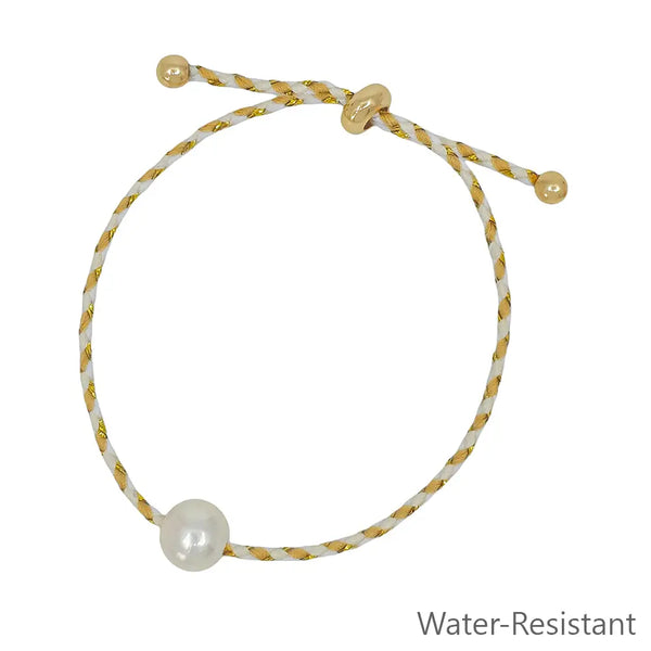 Natural & Cream Pull String Threaded w Freshwater Pearl Bracelet