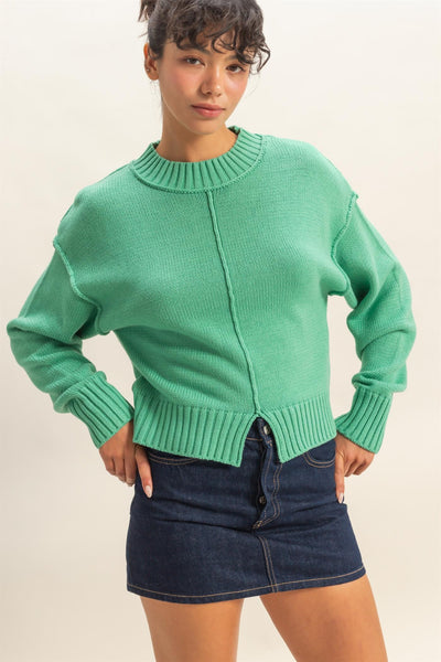 Mock Neck Seam Front Sweater