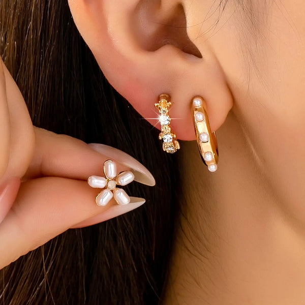 Pearl Floral Stud & Hoop Trio Earrings