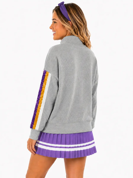 LSU Mock Neck Sequin Stripe Sweatshirt