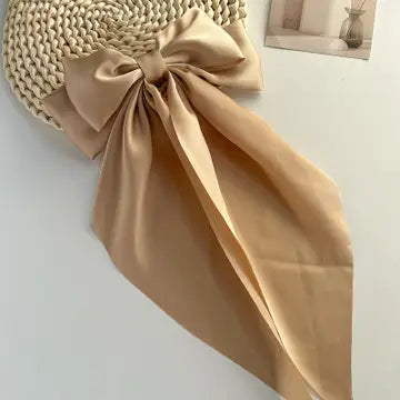 Plain Satin Long Ribbon Bow Large Barrettes Hair Clips