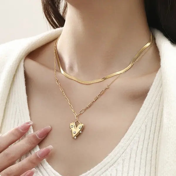 18K Stainless Steel Tarnish Free Heart Necklace