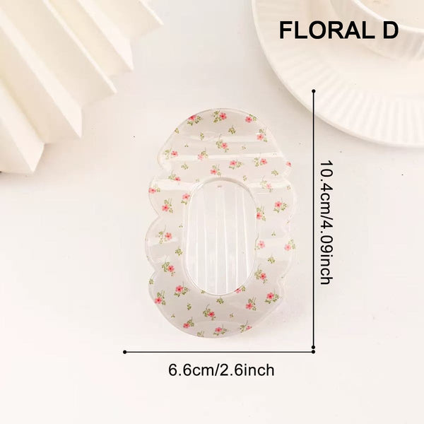 Scalloped Edge Floral Striped Hair Claw Clip