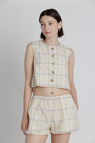 Grid Print Top & Shorts Set
