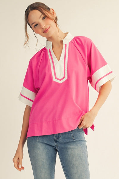 Color Contrast Accent Solid Crinkle Top