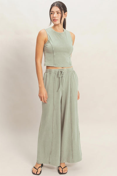Sleeveless Cropped Top & Wide Leg Pants Set