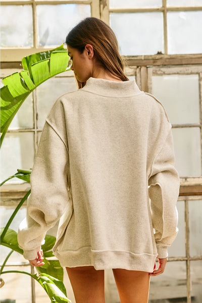 Embroidered "Saved" Mock Neck Sweatshirt