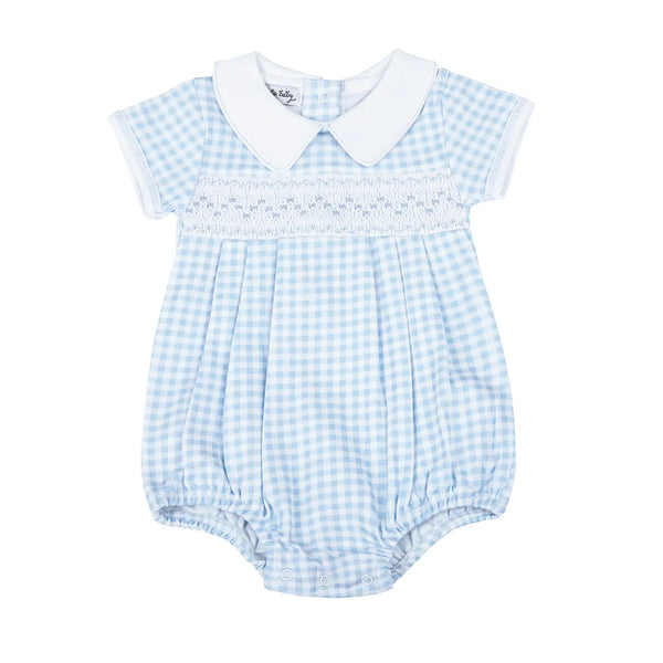 Mini Checks Smocked Collared Bubble