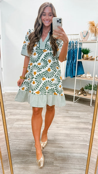 Print Collared V-Neck Mini Dress