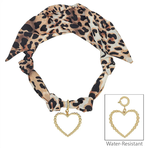 Cheetah Print Scarf Necklace with Open Heart Charm