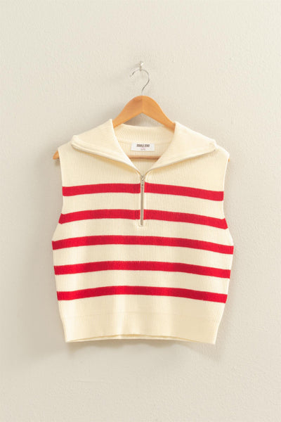 Striped Knit Half Zip Sweater Vest