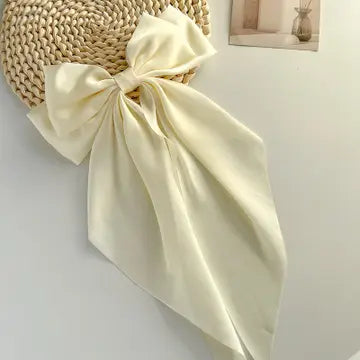 Plain Satin Long Ribbon Bow Large Barrettes Hair Clips