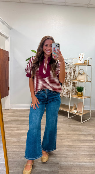 Solid Contrast Detail Stripe Top