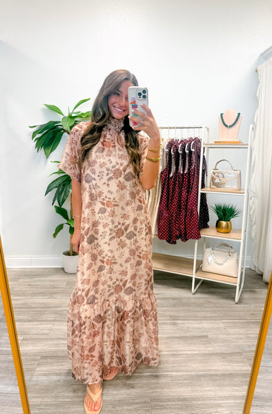 Floral Print Short Sleeve Maxi Dress