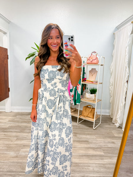Floral Jacquard Sleeveless Midi Dress