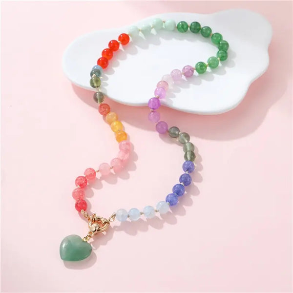 Natural Stone Jade Glass Mixed Necklace