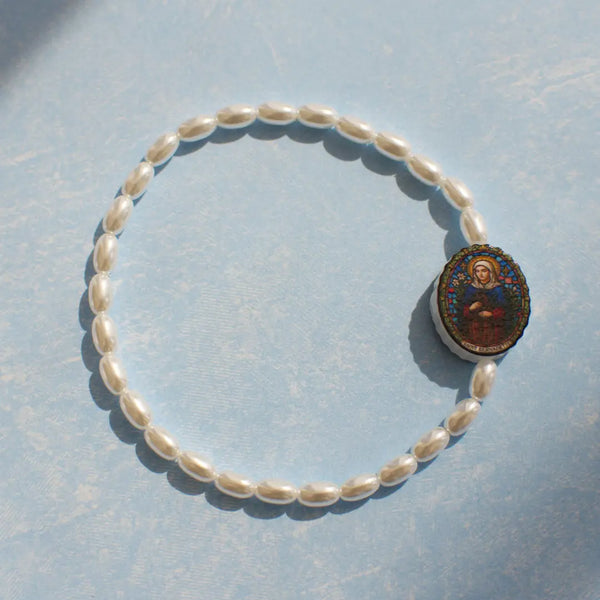 Holy Water Saint Bernadette Crystal Pearl Bracelet