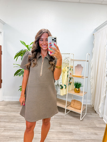 Gingham Short Puff Sleeve Mini Dress