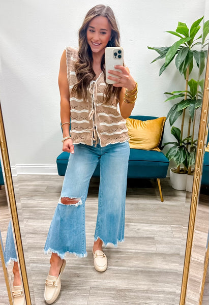 Wavy Stripe Tie Front Sweater Vest