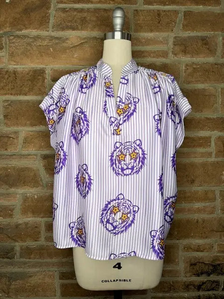 Placket Shirred Sleeve Band Top