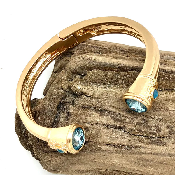 Bracelet Cuff W/Spring with Bezel Blue Sky Glass