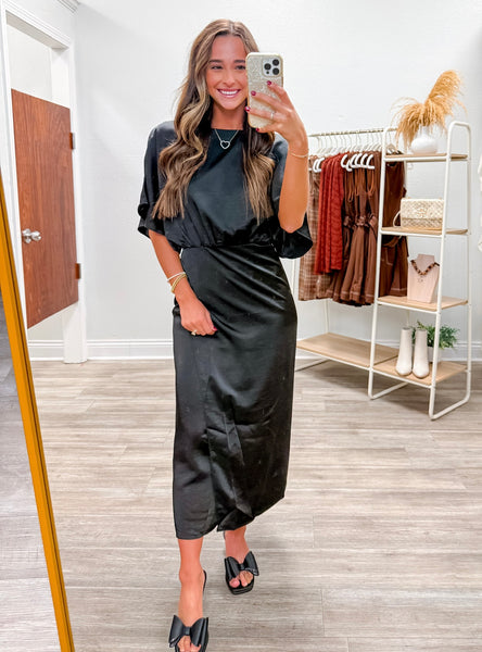 Wide Round Neck Asymmetrical Midi Dress