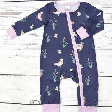 Baby Girl Duck Print Zip Sleeper