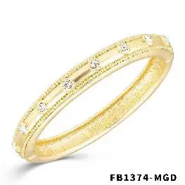 Matte Gold Textured Hinged Bracelet with Rhinestones