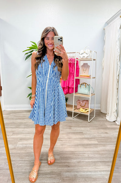 Gingham Sleeveless Front Zip Dress