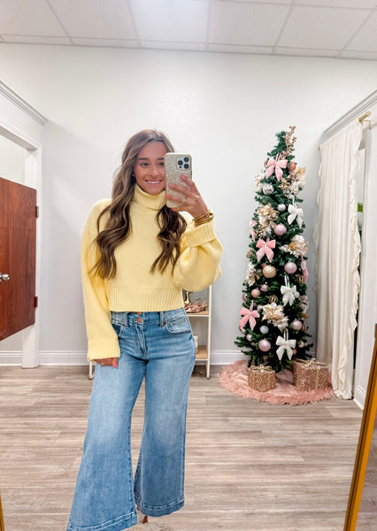 Cropped Turtleneck Ribbed Knit Sweater