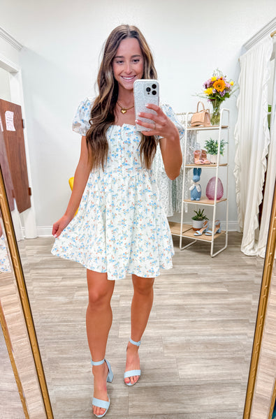 Floral Lace Trim Front Hook & Eye Mini Dress