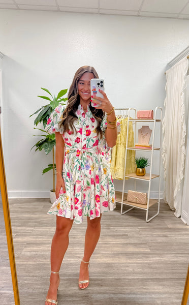 Floral Mock Neck Fit & Flare Mini Dress