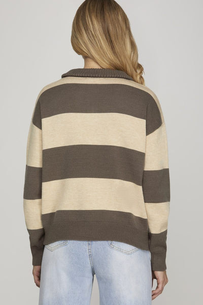 Half Zip Striped Sweater