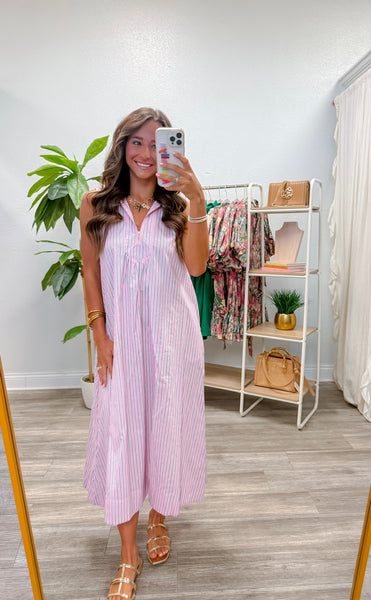 Stripe Half Zip A-Line Maxi Dress