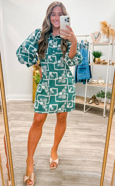 3/4 Puff Sleeves Embroidered Dress