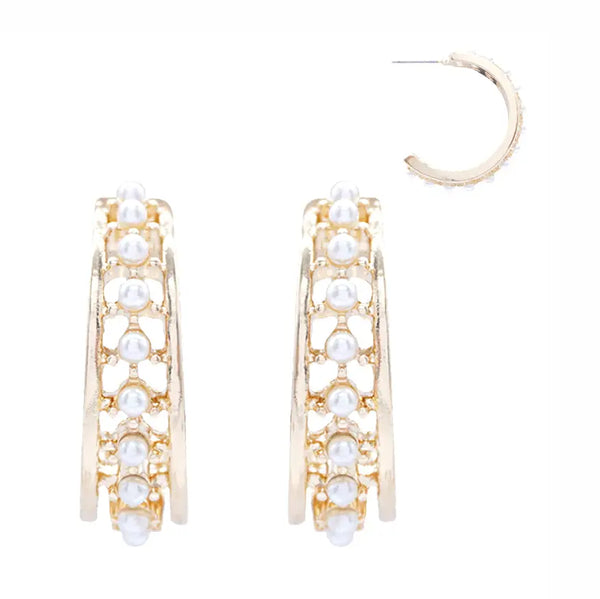 Gold Textured 1.35" Hoop Earring