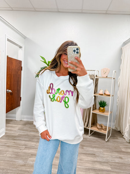 Sequin Mardi Gras Crew Neck Sweatshirt