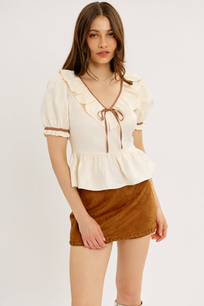 Textured Jacquard Puff Sleeve Blouse