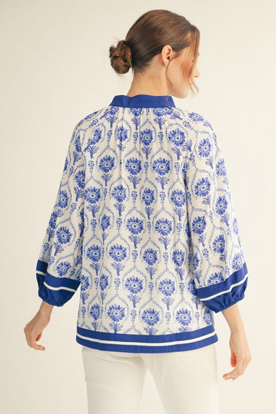 Solid Contrast Detail Boho Print Top