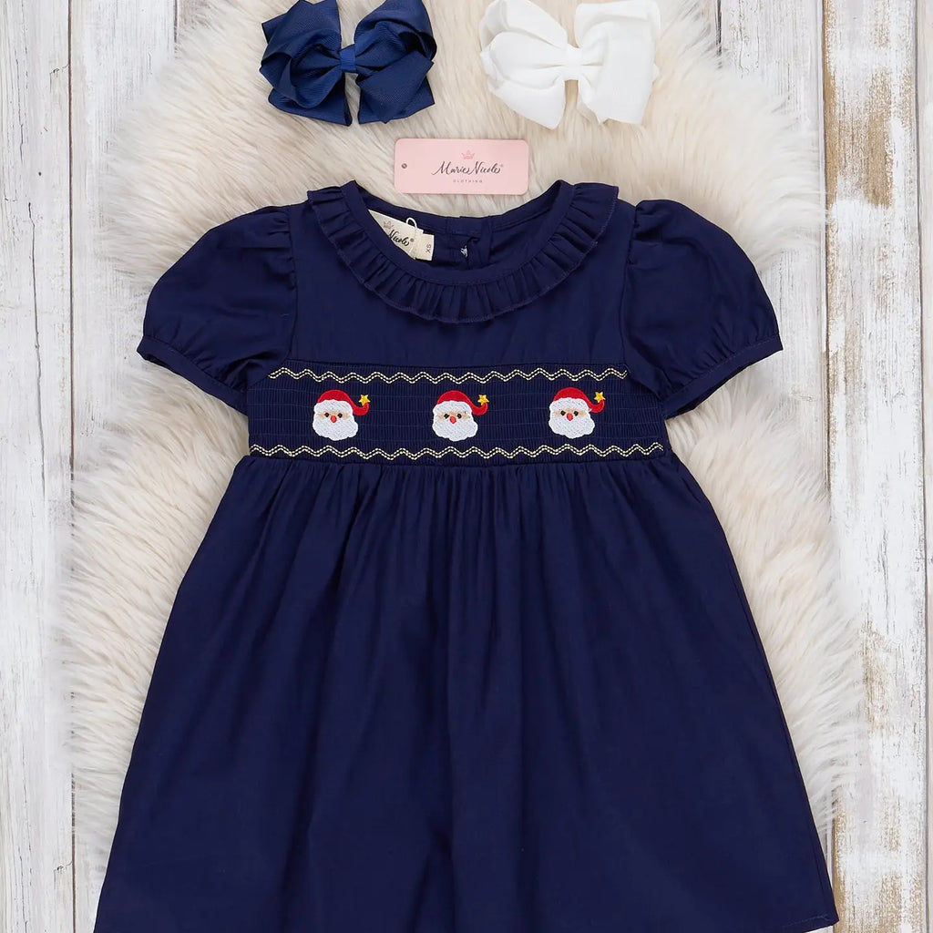 Navy Smocked Santa Vintage Dress