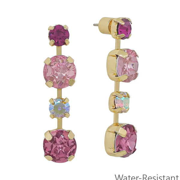 Dark and Light Pink Crystal 1" Stud Drop Earring