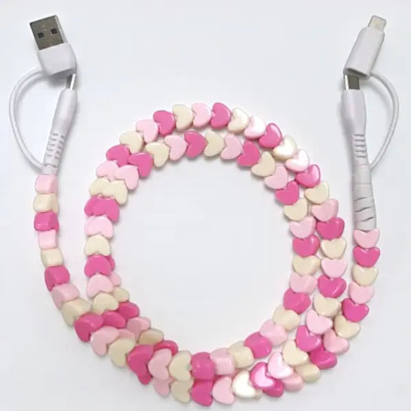 Updated Heart Beaded Cord Phone Charger