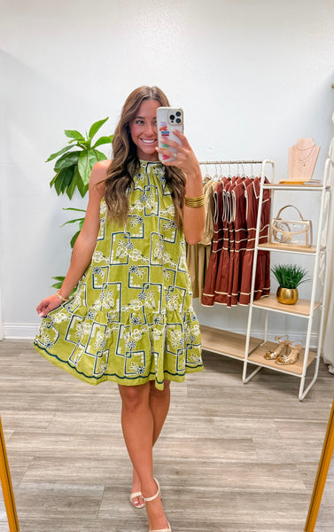 Geometric Floral Pattern Mini Dress