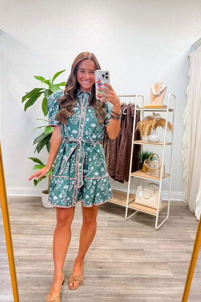 Puff Shoulder Button Down Floral Dress
