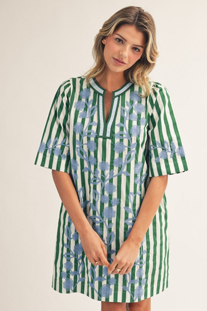 Embroidery Detail Stripe Shift Dress