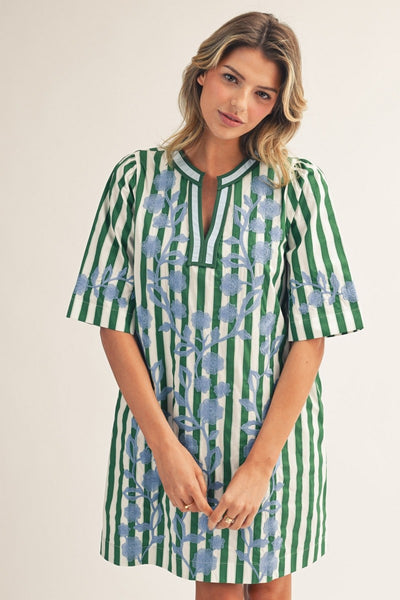 Embroidery Detail Stripe Shift Dress