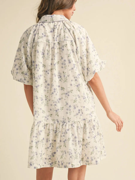 Bubble Sleeve Button Down Mini Dress